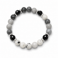 Moonstone, Black Onyx, and Cloudy Grey Quartz Bracelet