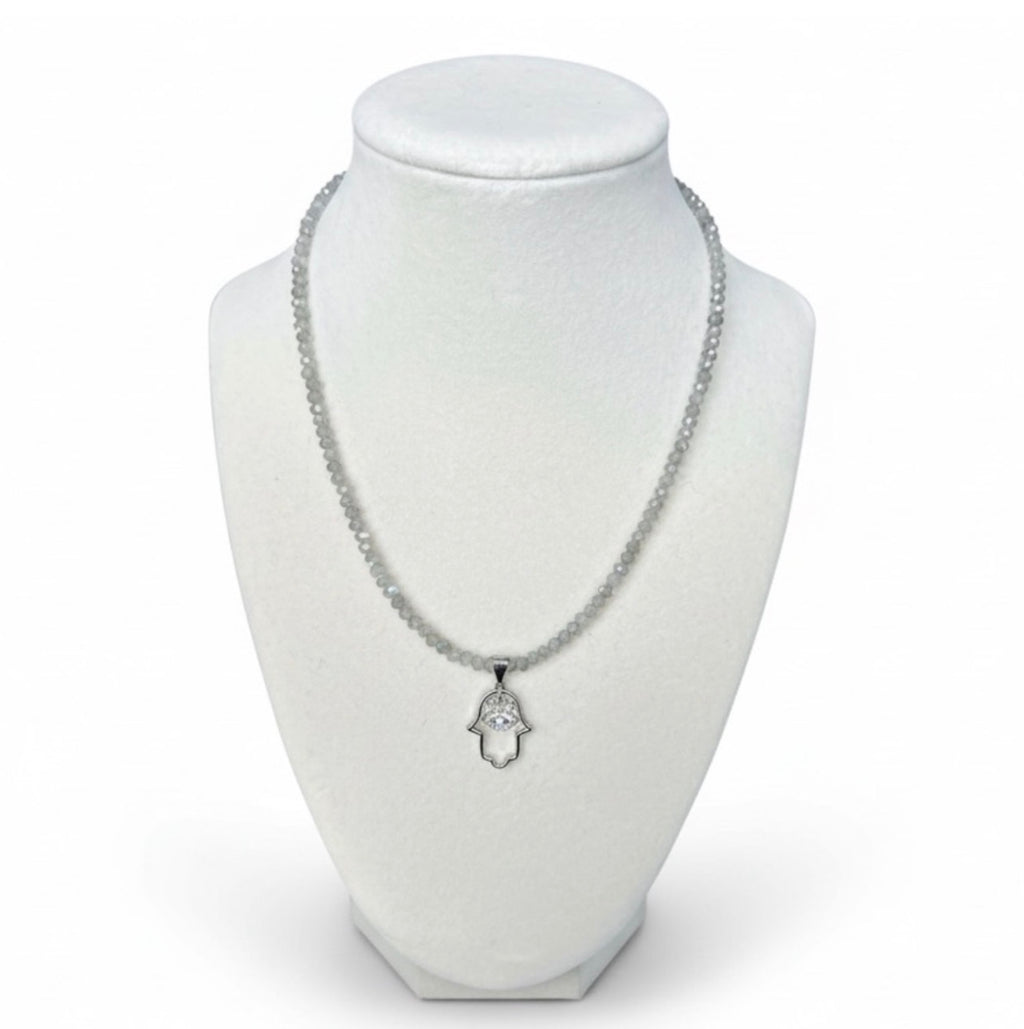 Faceted Labradorite Necklace with Hamsa Pendant