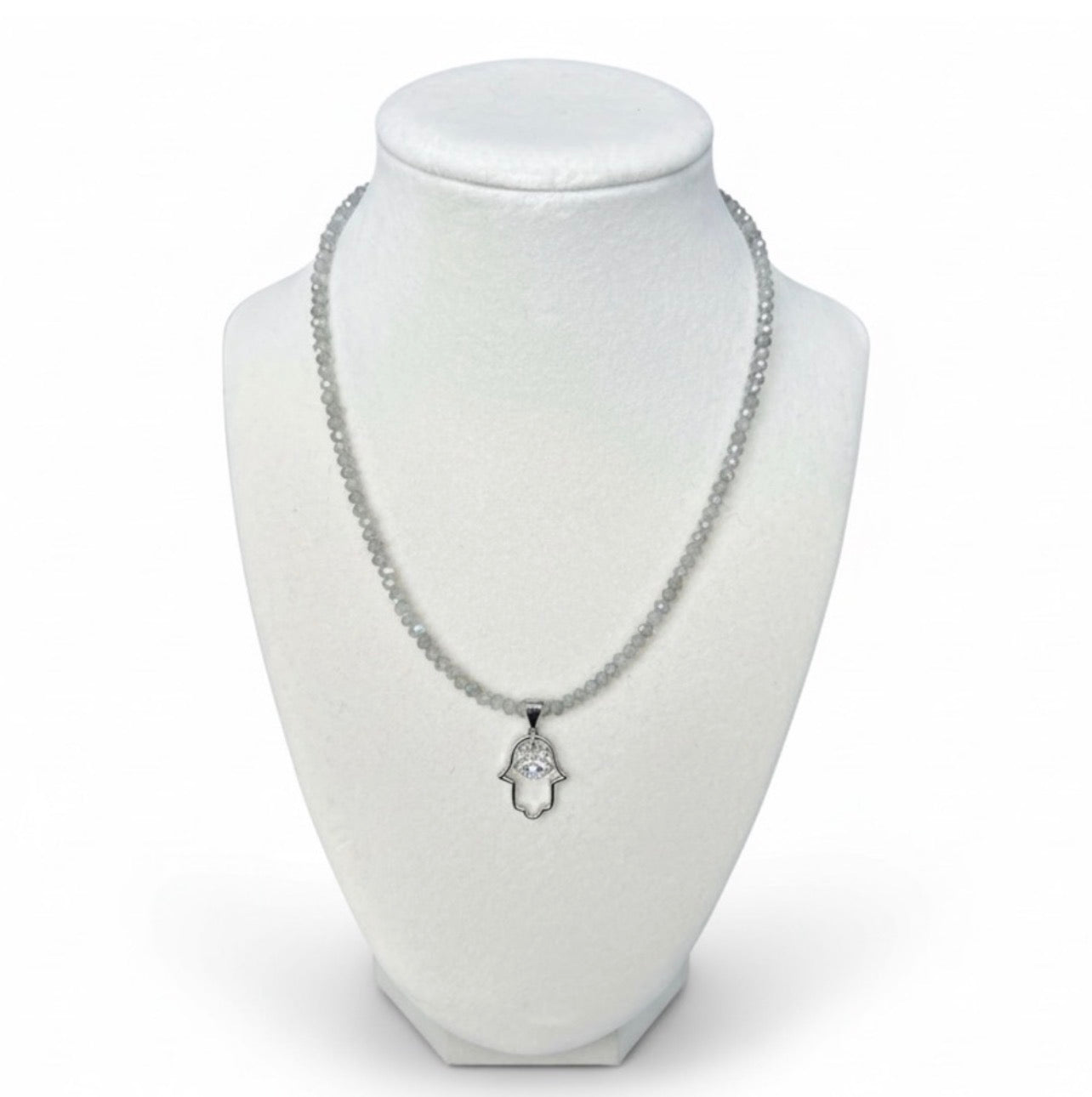 Faceted Labradorite Necklace with Hamsa Pendant