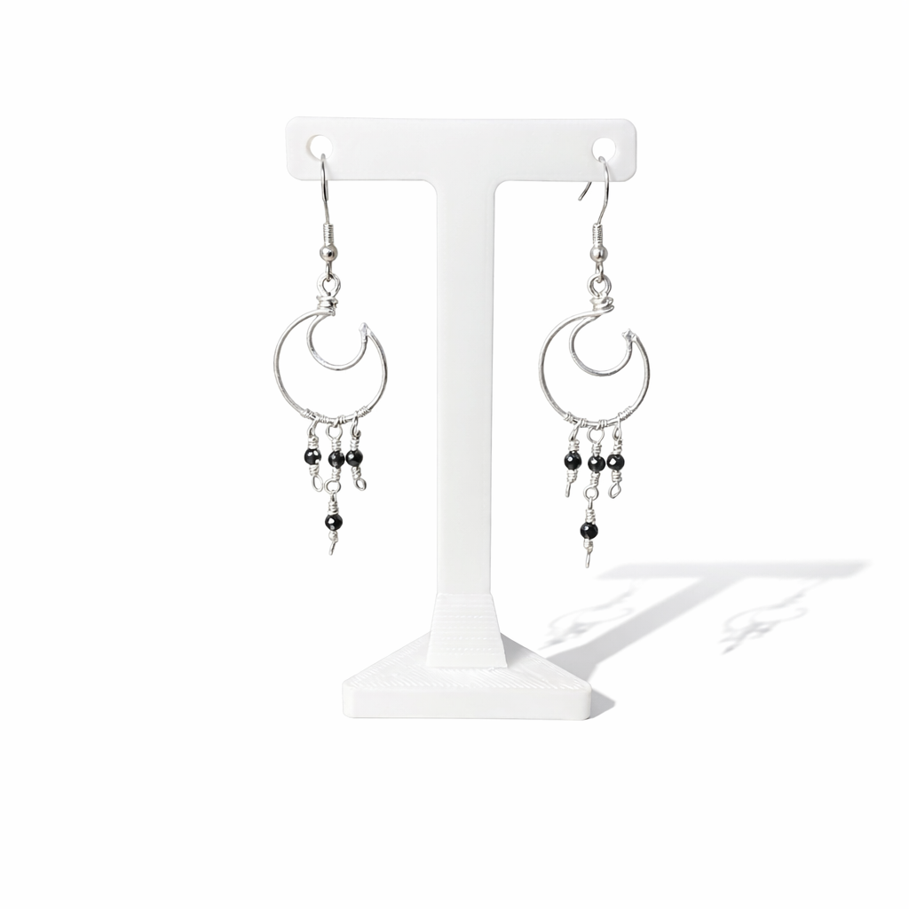 Black Spinel Moon Earrings