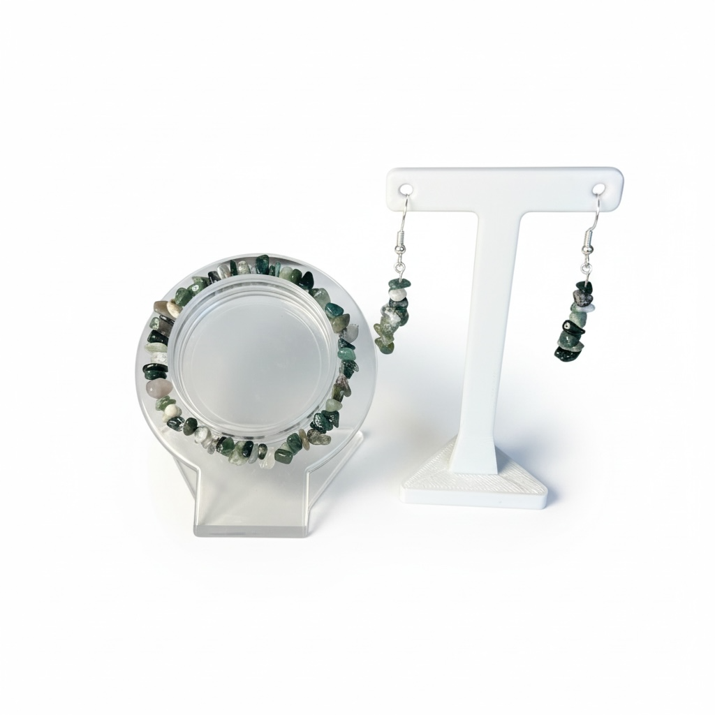 Moss Agate Chip Jewelry Set