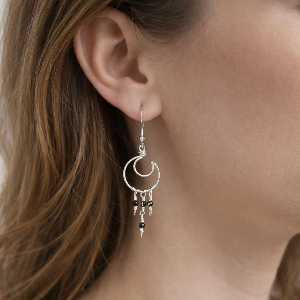 Black Spinel Moon Earrings