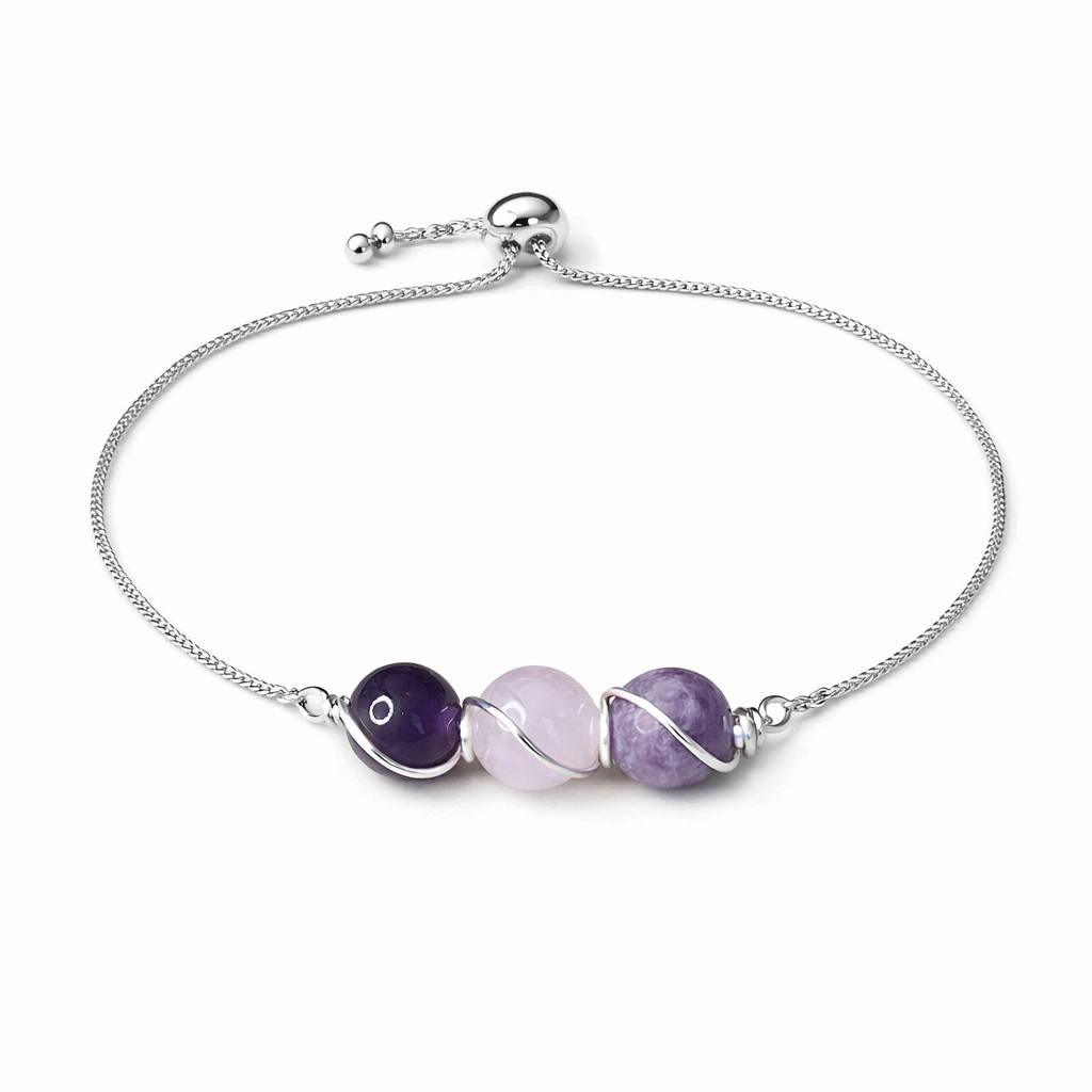 Amethyst, Rose Quartz, and Lepidolite Lariat Bracelet
