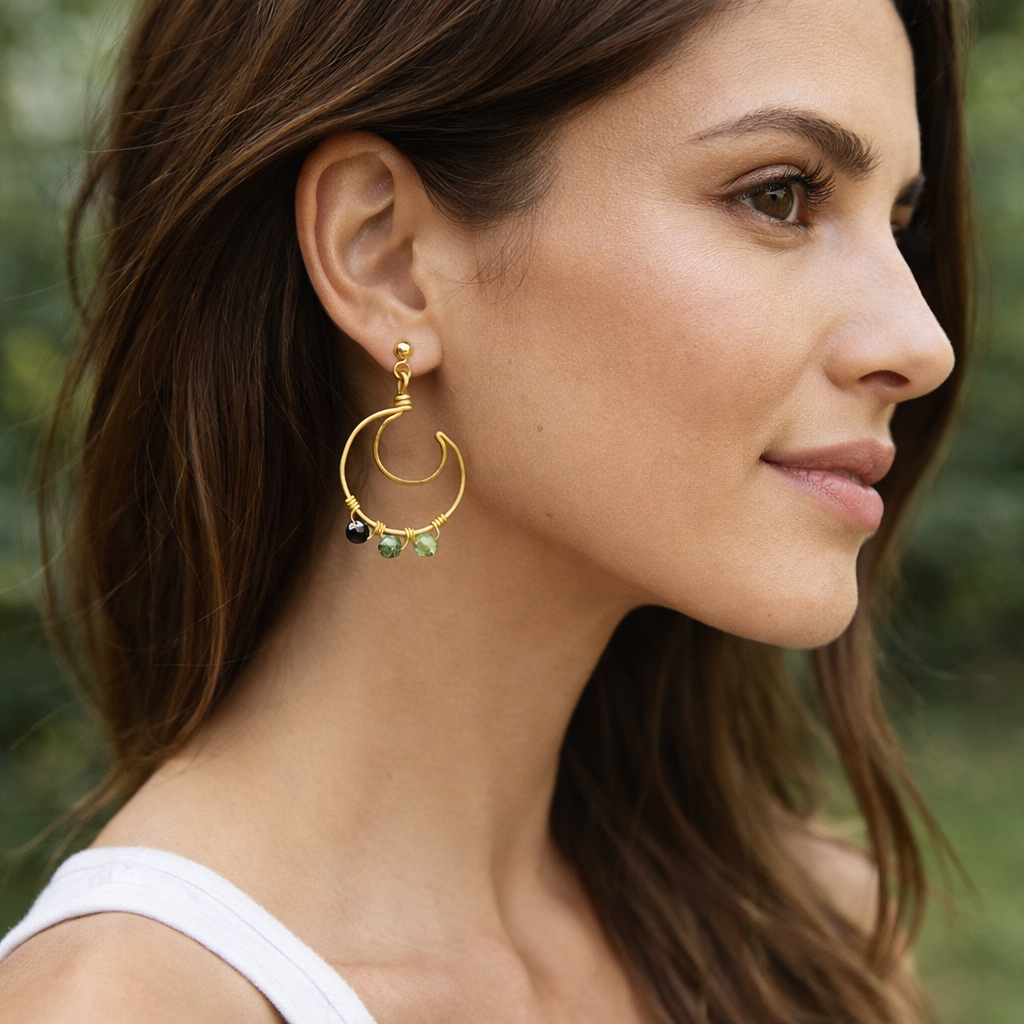Green Tourmaline Moon Earrings