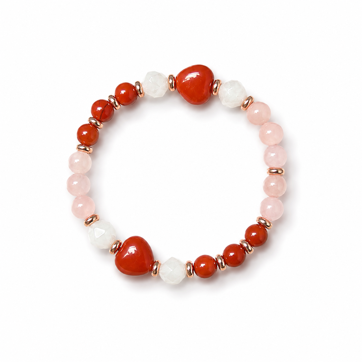 Red Jasper, Peach Moonstone, and Rose Quartz Bracelet