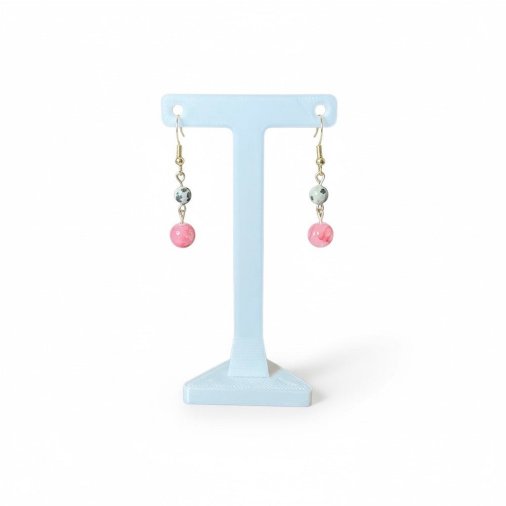 Dalmatian Jasper and Pink Jade Earrings