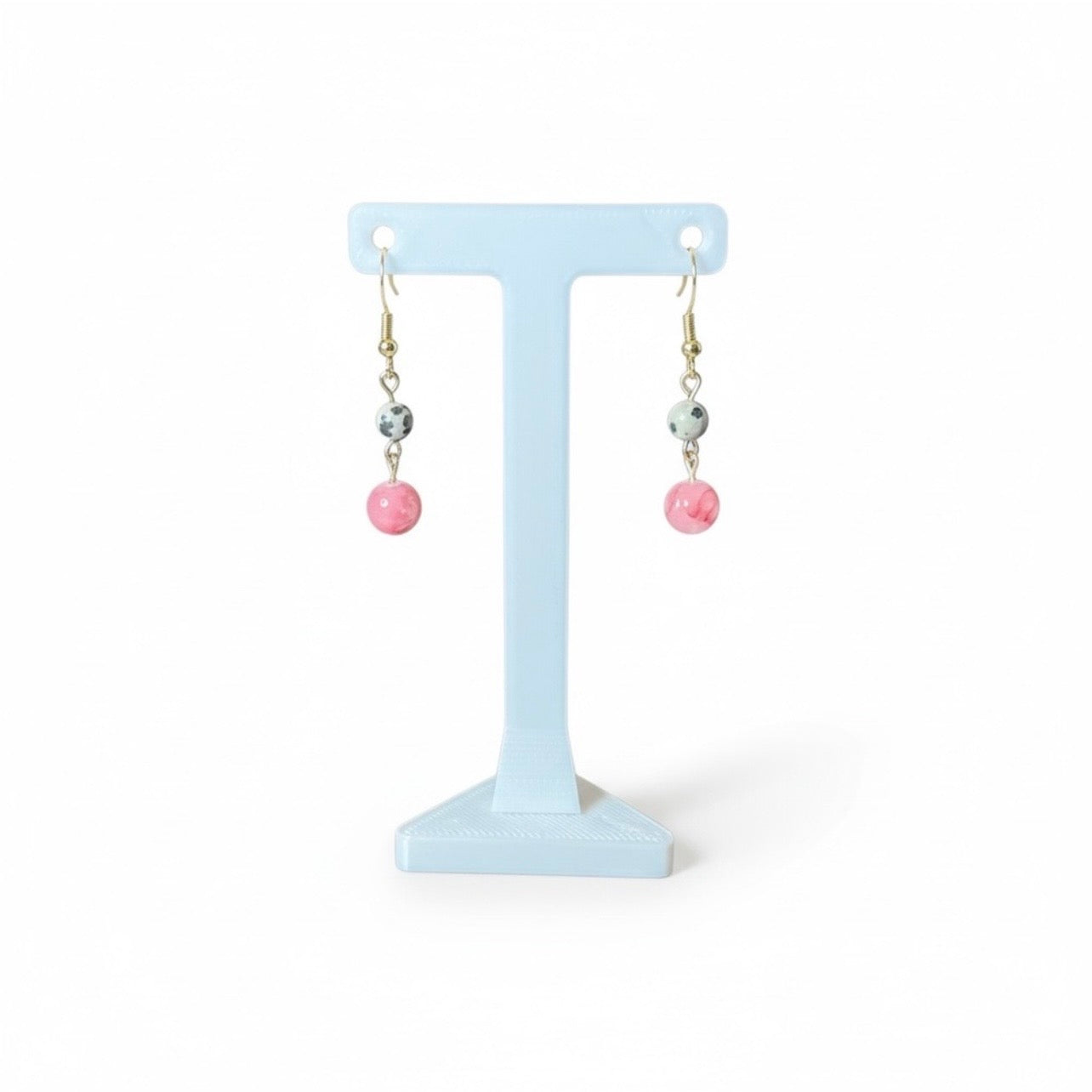 Dalmatian Jasper and Pink Jade Earrings