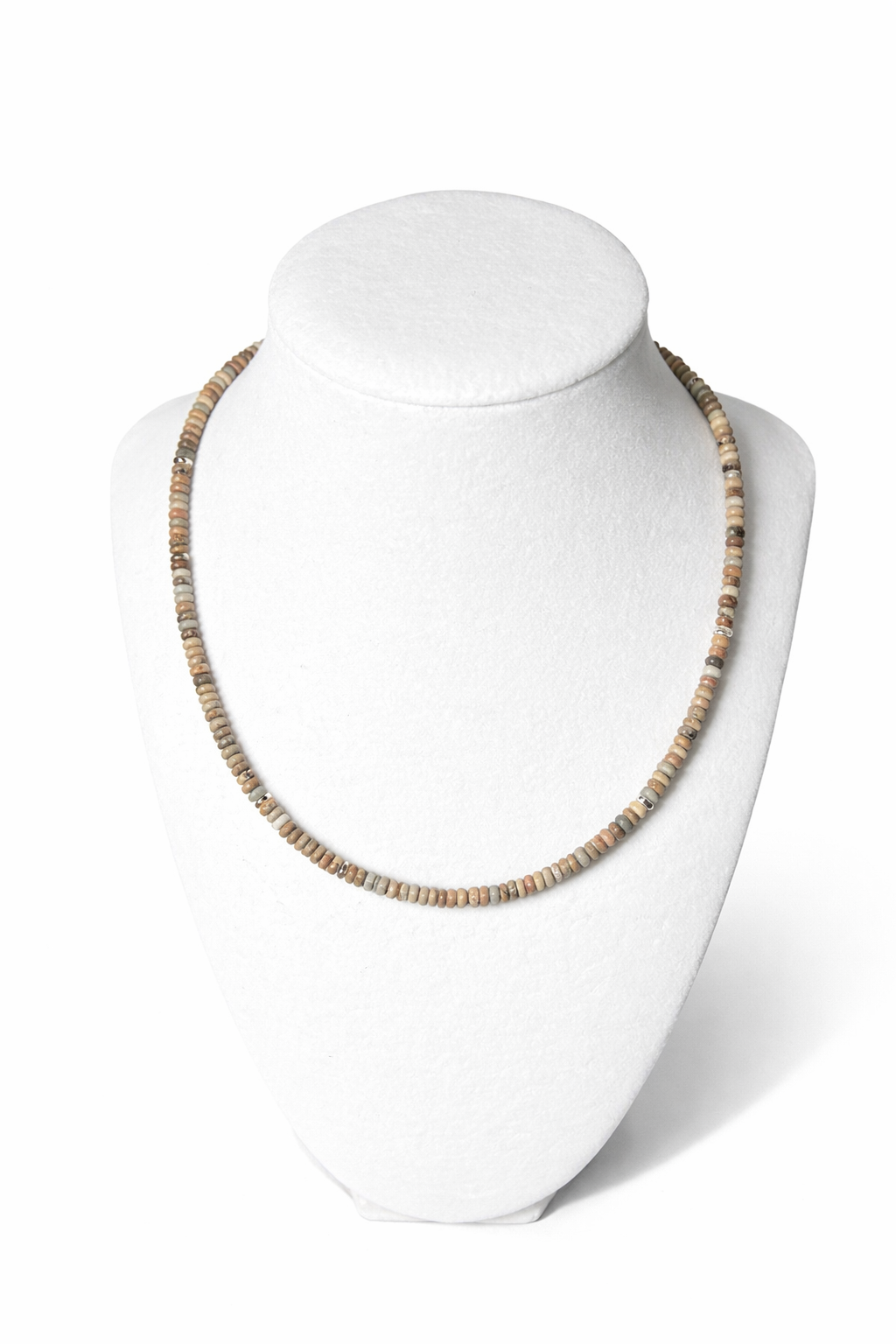 Frosted Picture Jasper and Silver Hematite Necklace