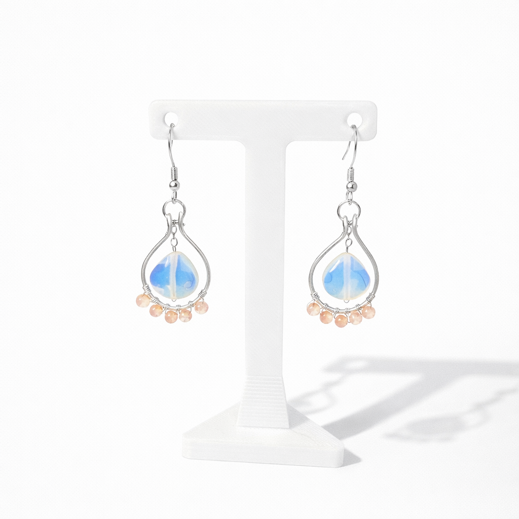 Opalite and Peach Moonstone Earrings