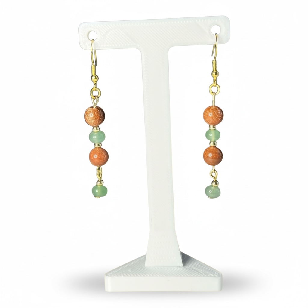 Green Aventurine and Goldstone Earrings