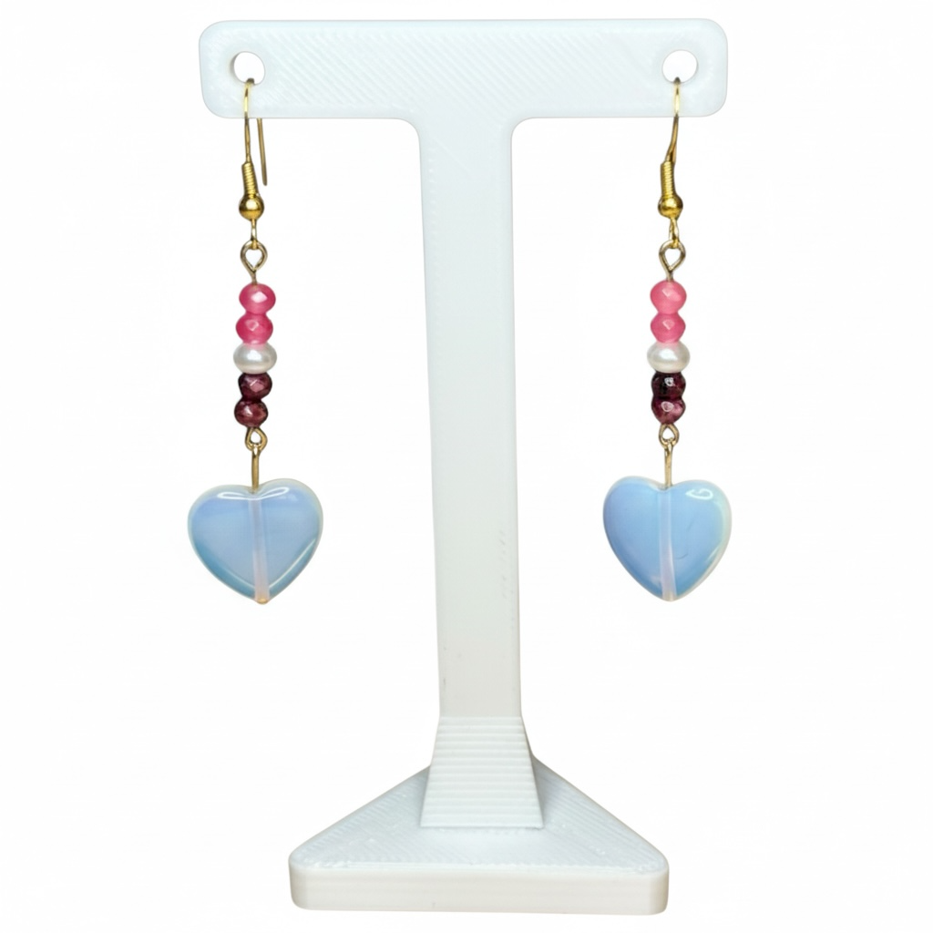 Opalite Heart and Jade Earrings