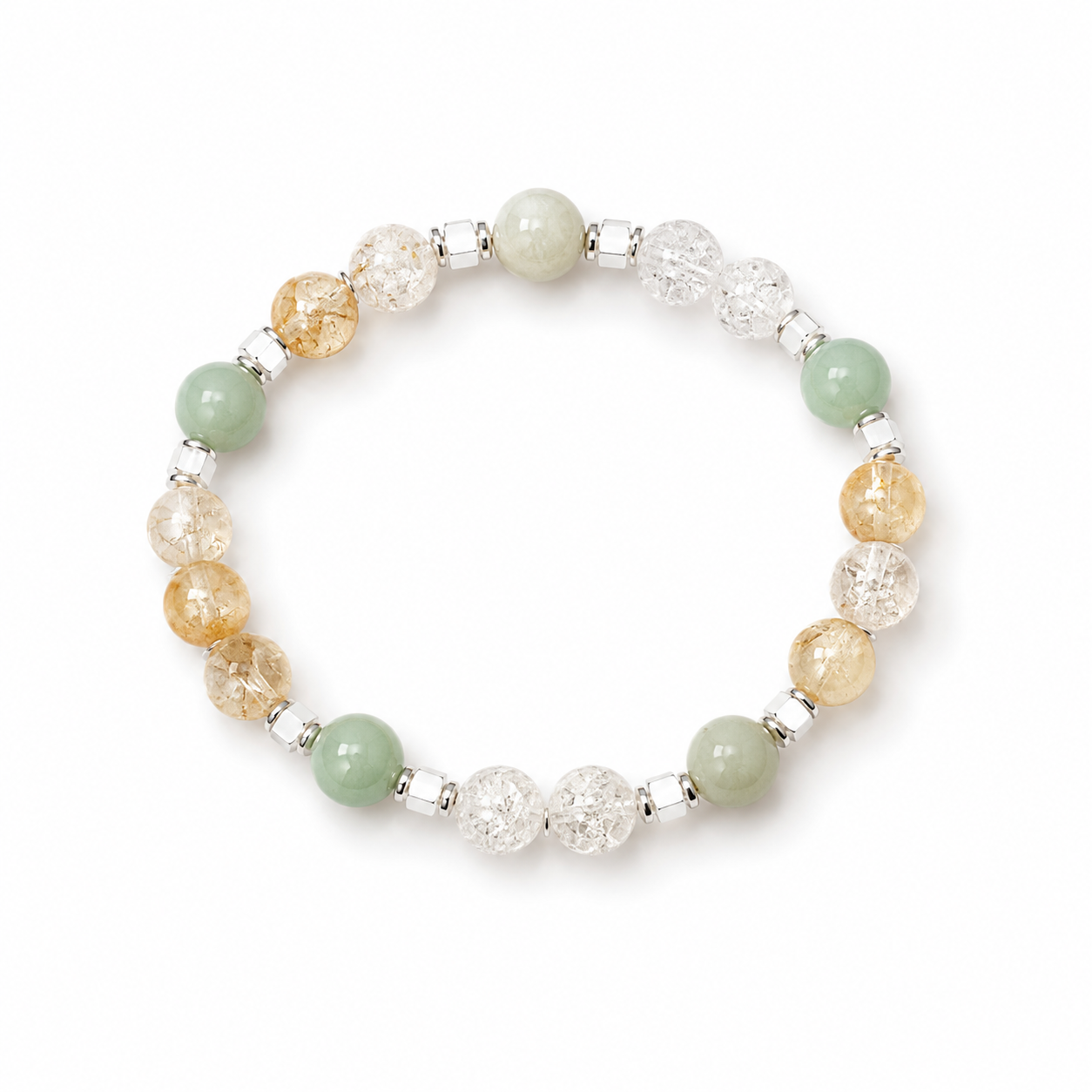 Citrine, Caribbean Blue Calcite, and Clear Quartz Bracelet
