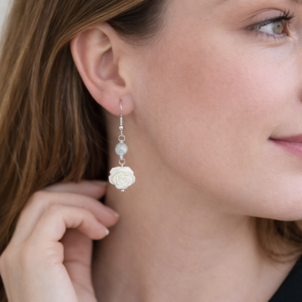 Opalite and MOP Rose Earrings