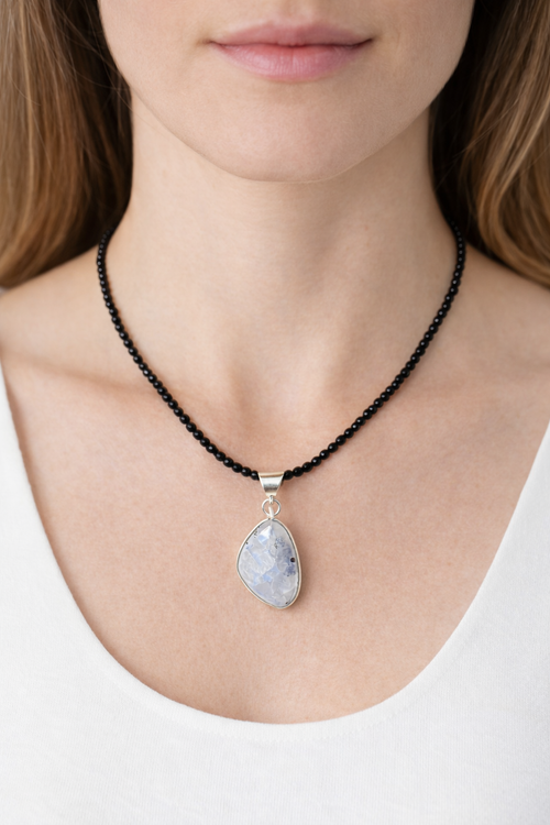 Black Spinel Necklace with Pendant