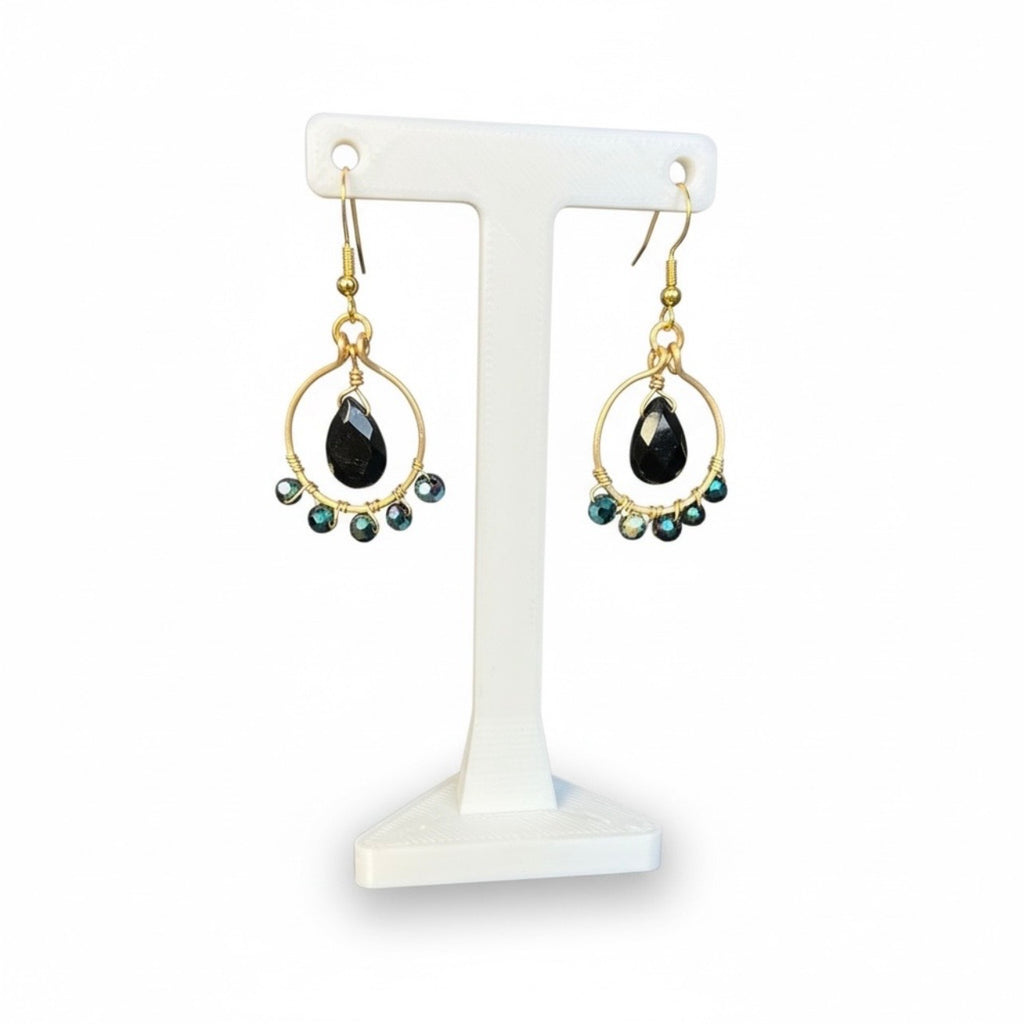 Obsidian and Swarovski Crystal Earrings