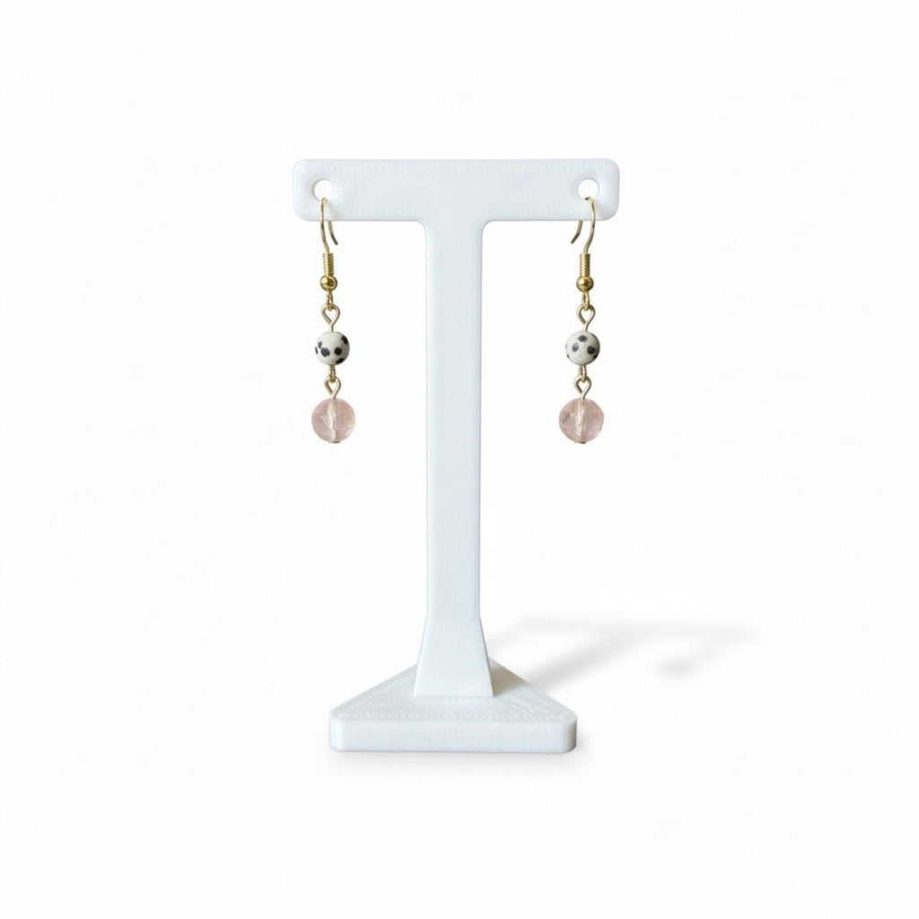 Dalmatian Jasper and Strawberry Quartz Earrings