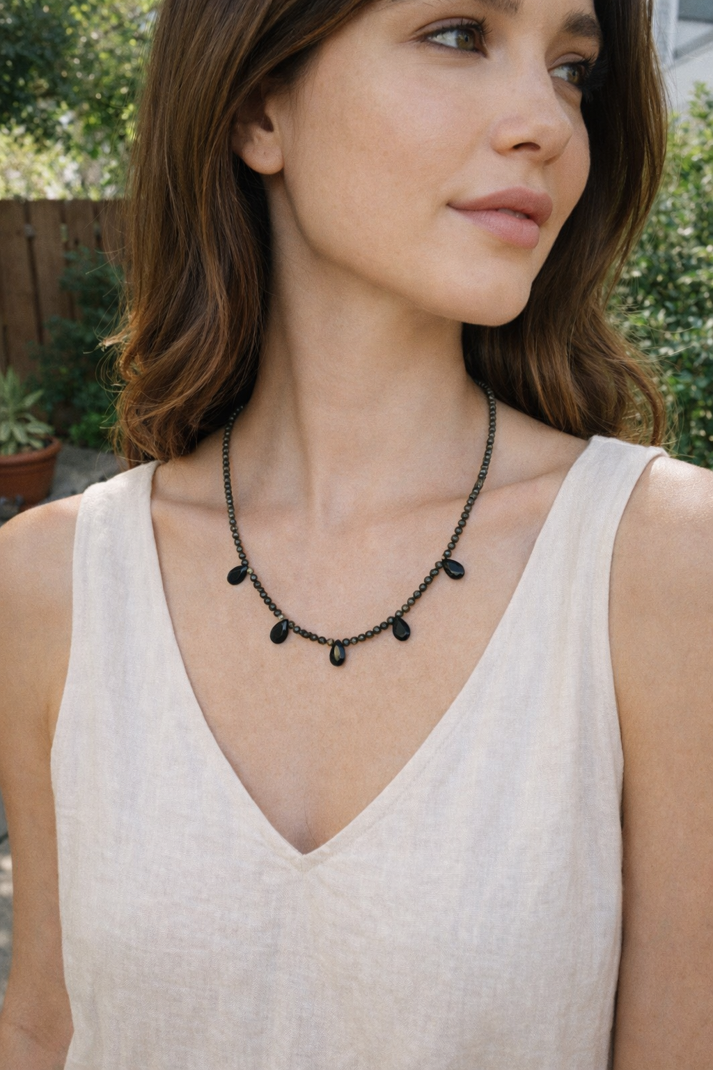 Faceted Gradient Green Tourmaline and Black Obsidian Necklace