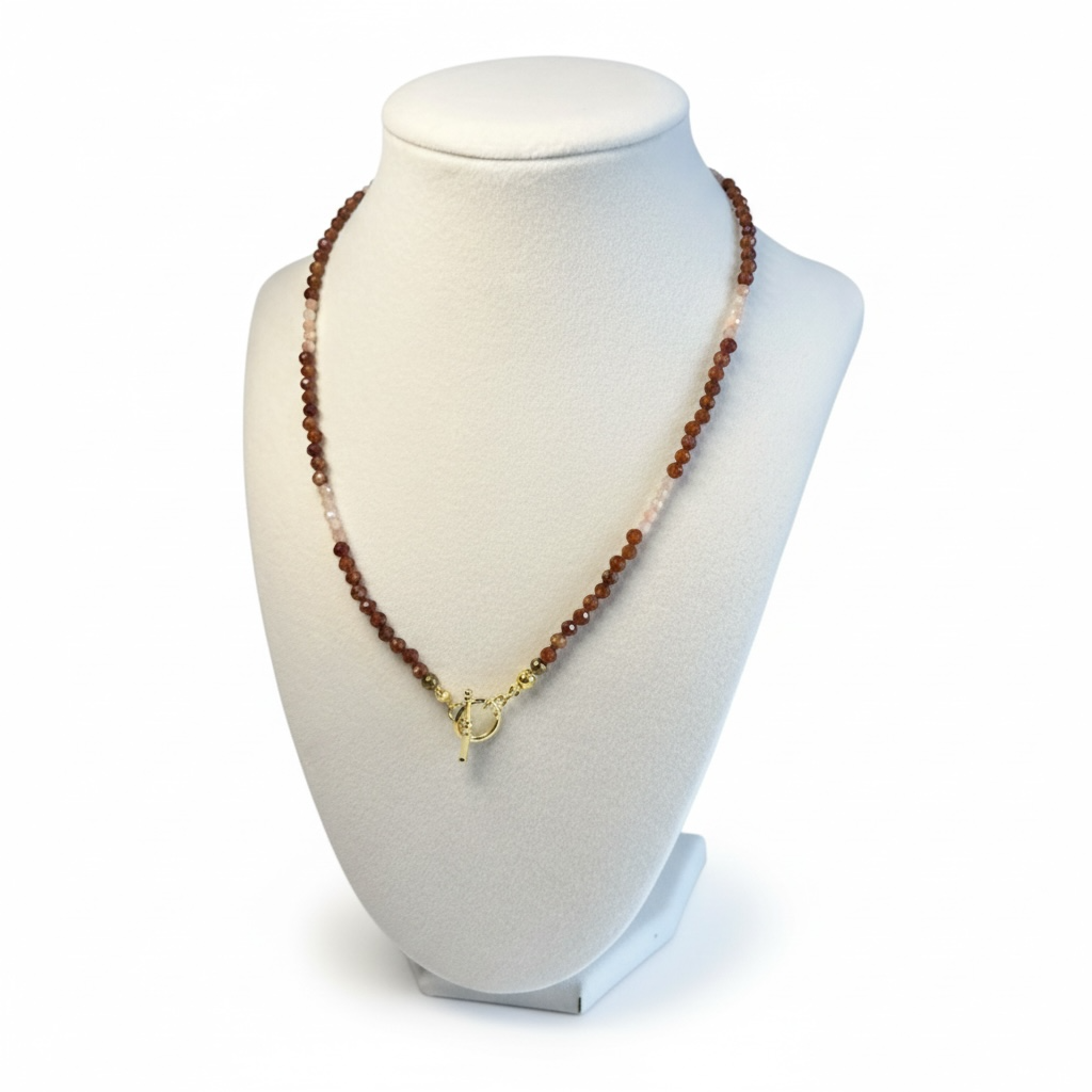 Hessonite Garnet and Peach Moonstone Necklace