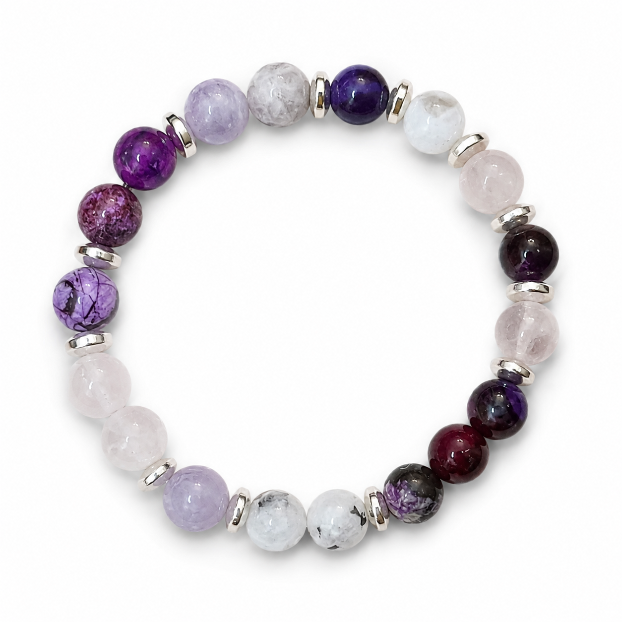 Sugilite, Rose Quartz, Moonstone, and Lavender Amethyst Bracelet