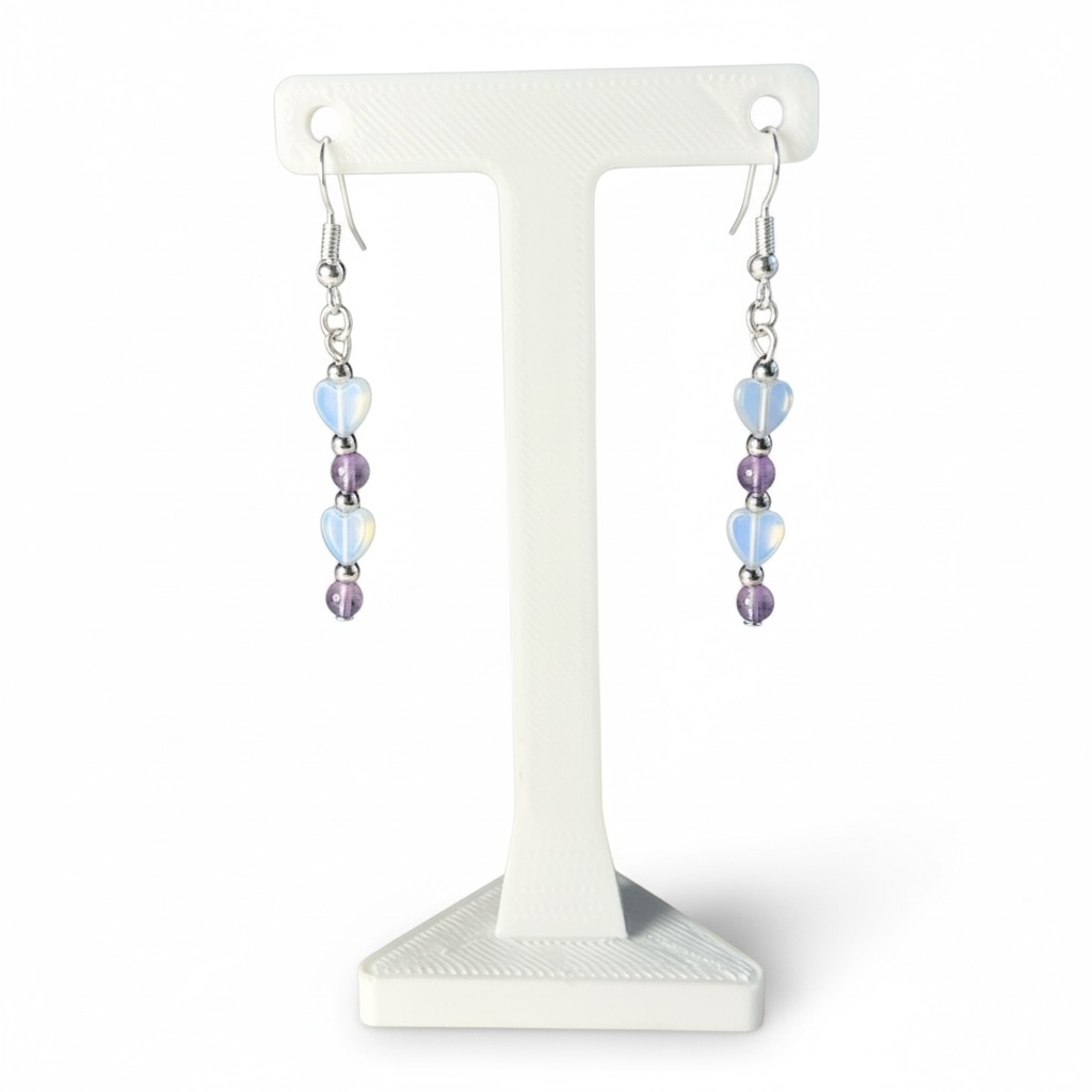 Amethyst and Opalite Heart Earrings