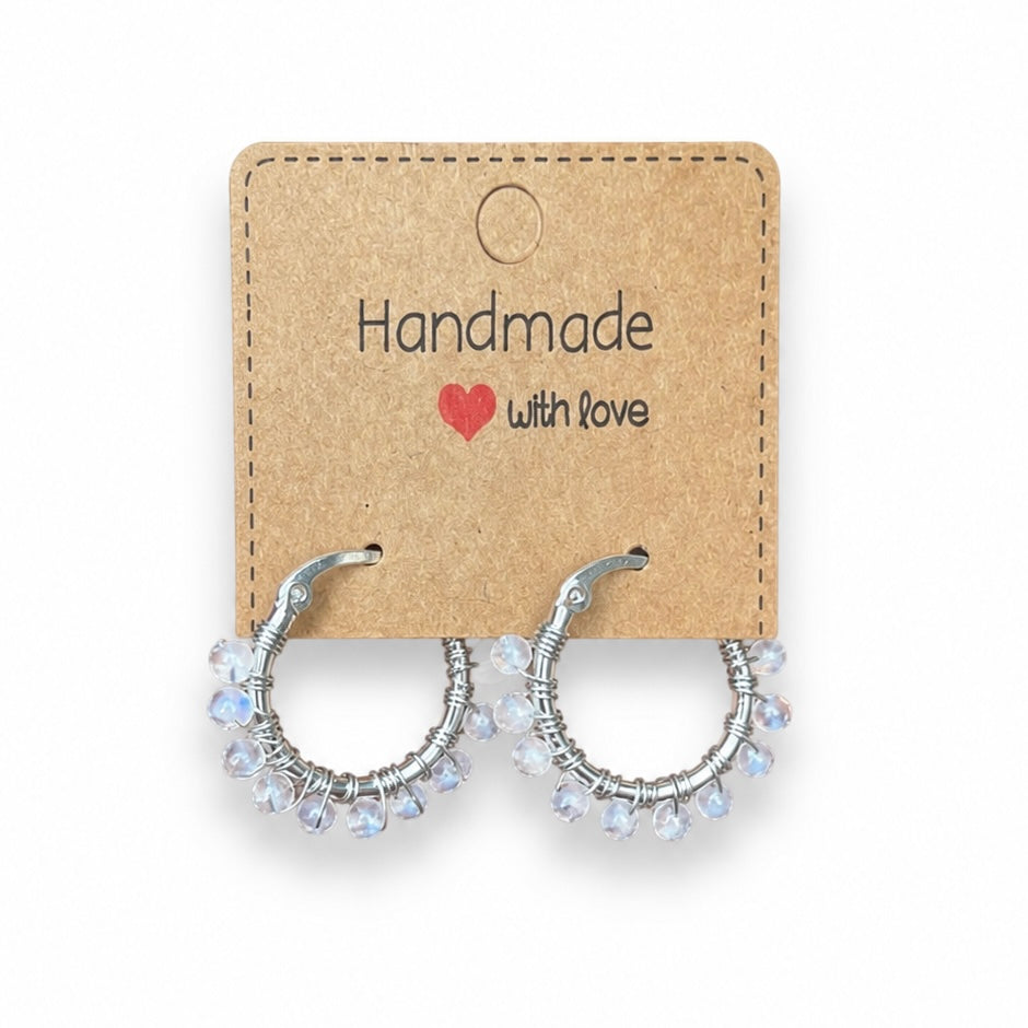 Wire Wrapped Moonstone Hoops