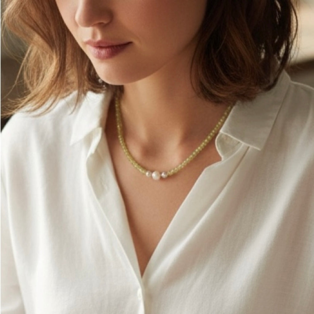 Faceted Peridot and Freshwater Pearl Necklace