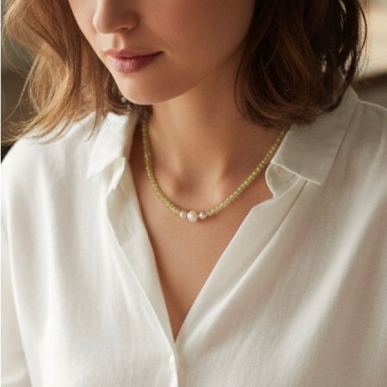 Faceted Peridot and Freshwater Pearl Necklace