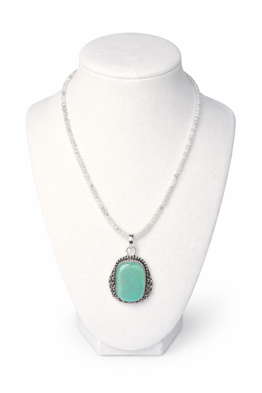 Faceted Rainbow Moonstone Necklace with Blue Opal Pendant