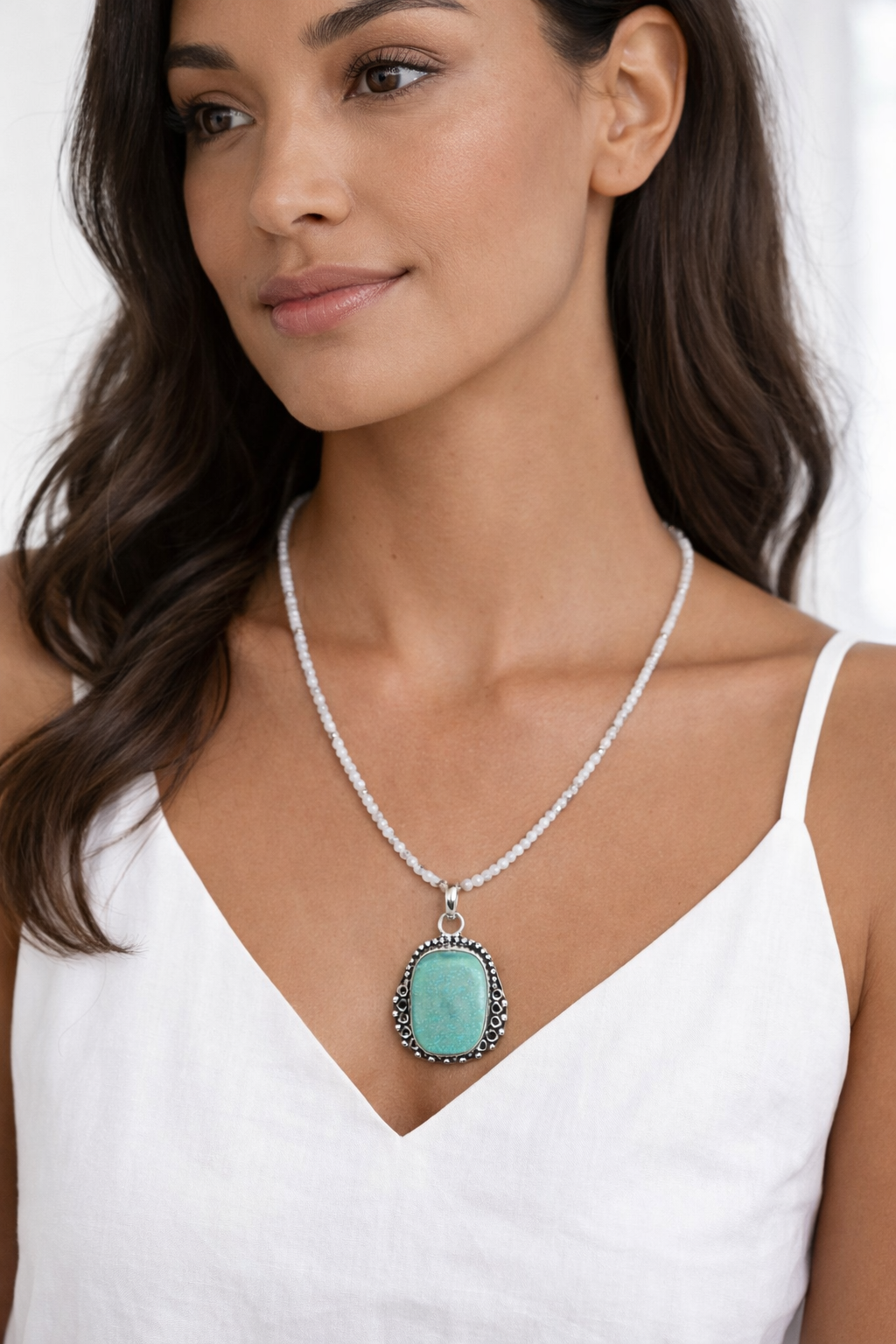Faceted Rainbow Moonstone Necklace with Blue Opal Pendant