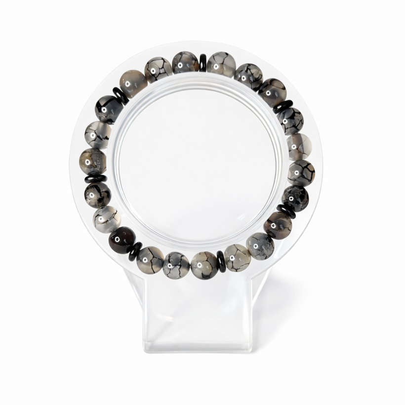 Dragon’s Vein Agate and Black Onyx Bracelet