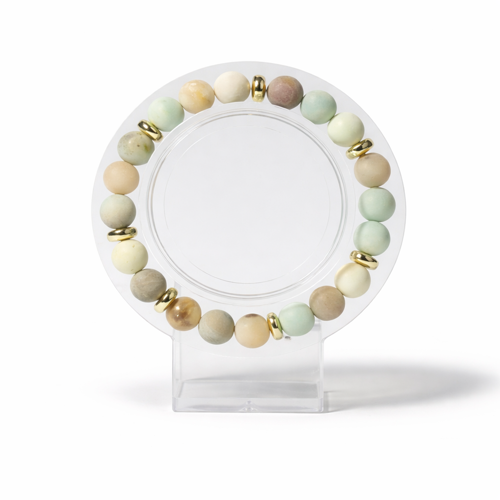Matte Flower Amazonite and Gold Hematite Bracelet