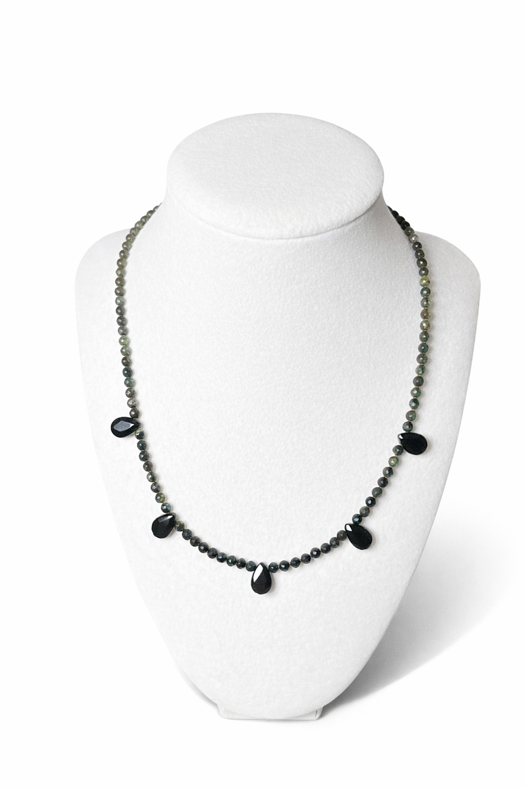 Faceted Gradient Green Tourmaline and Black Obsidian Necklace