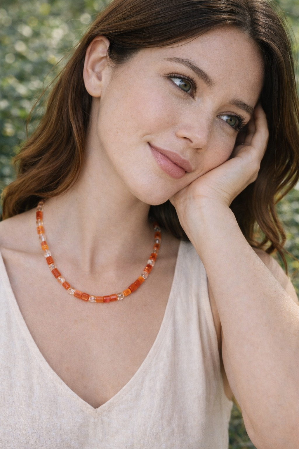 Carnelian and Clear Quartz Necklace