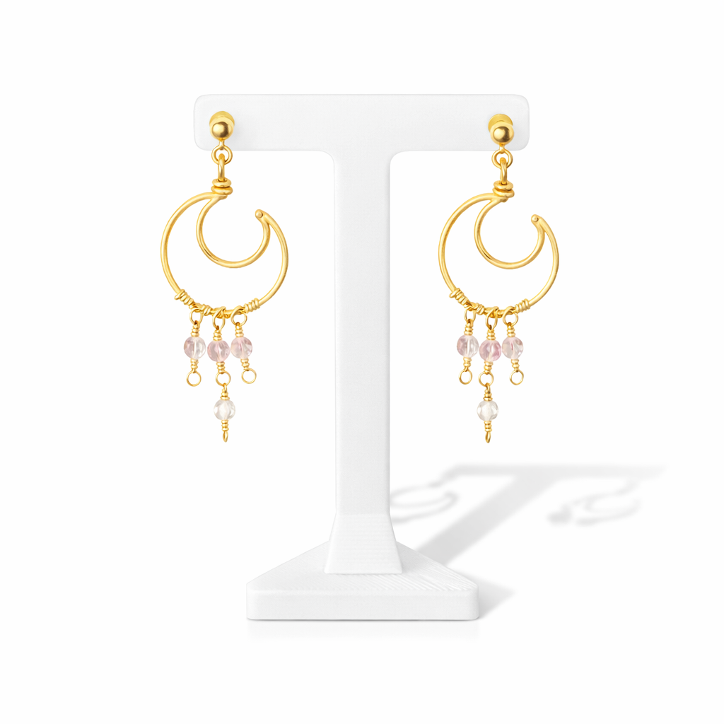 Strawberry Quartz Moon Earrings