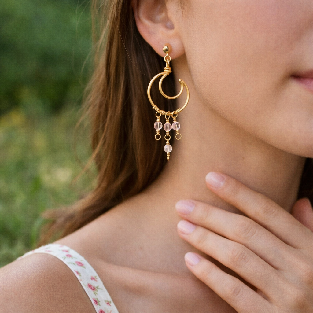 Strawberry Quartz Moon Earrings