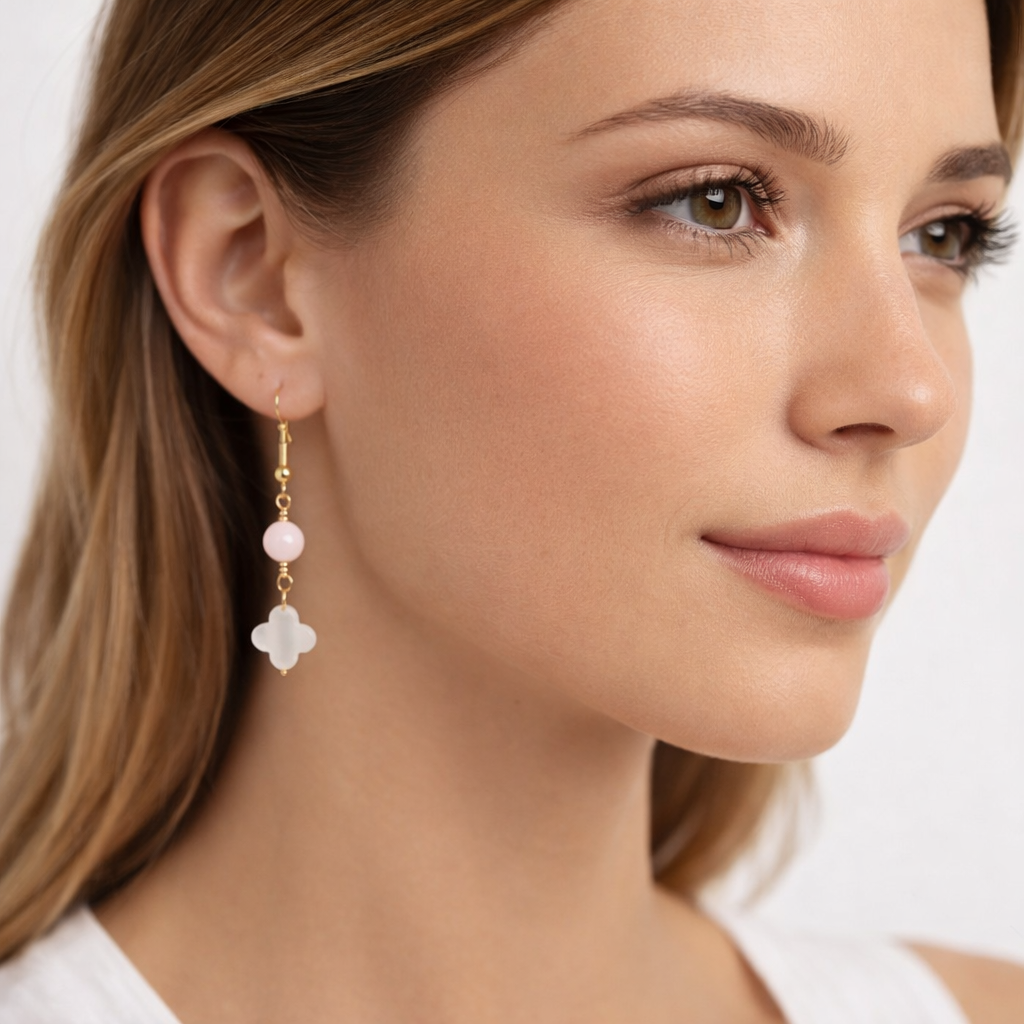 Peach Moonstone and MOP Earrings