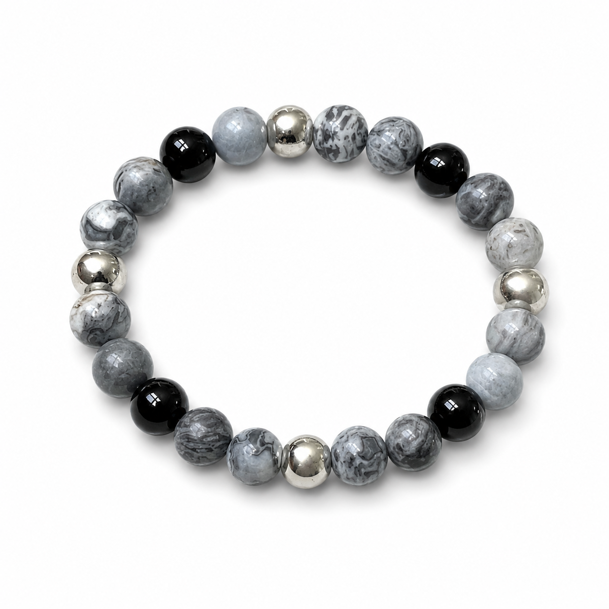 Picasso Jasper, Hematite, and Black Onyx Bracelet